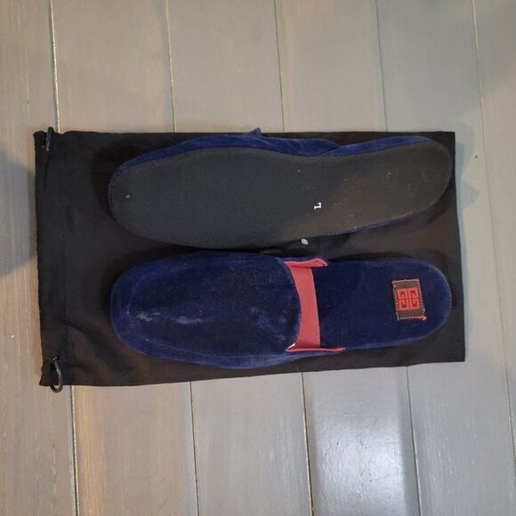 Givenchy Blue Velvet Slip On Closed Toe Flat Mule Clog Slippers size large main image 13